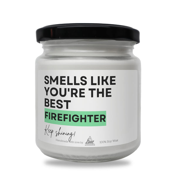 a white jar with a black lid that says smells like you're the best