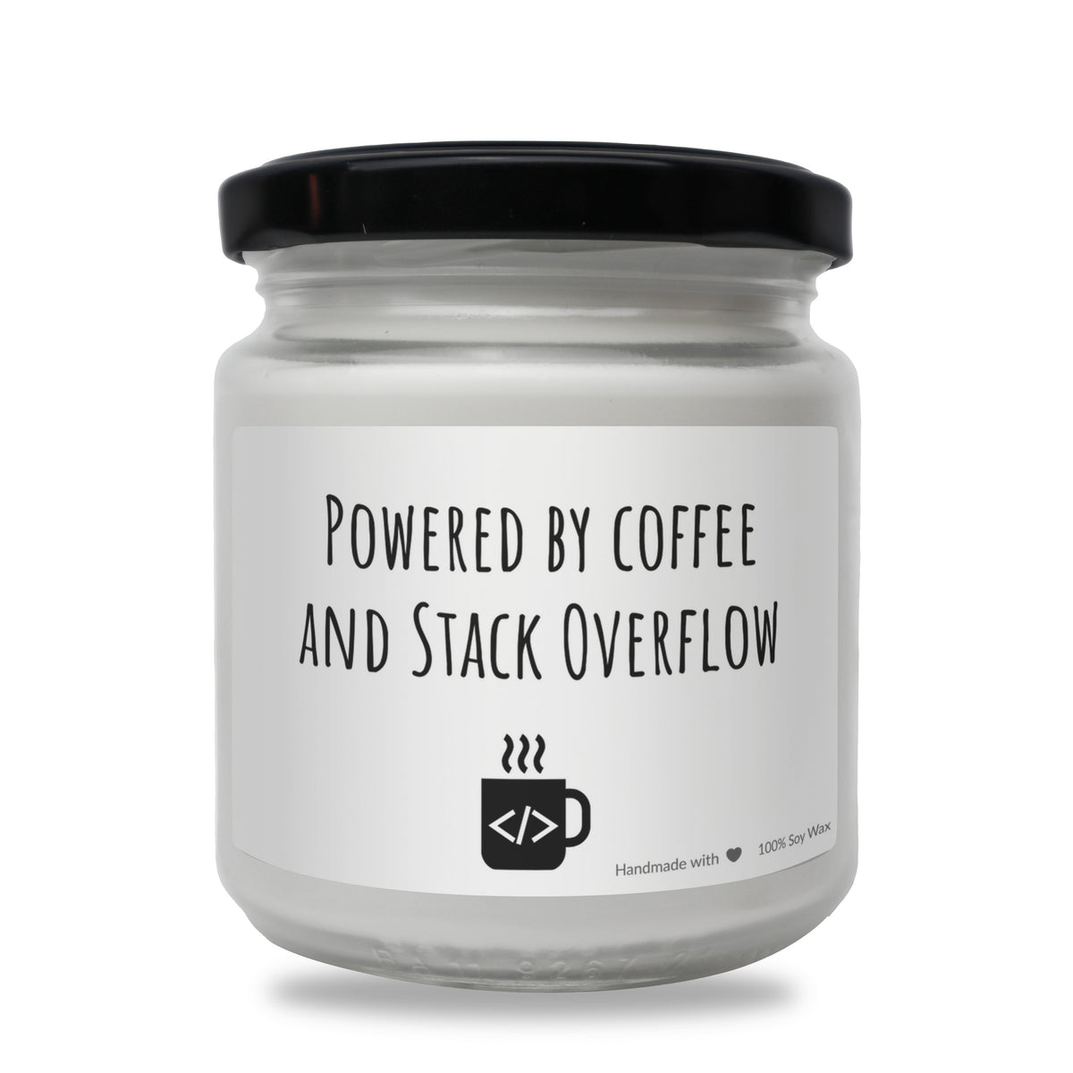 Powered by coffee and Stack Overflow lumanare parfumata din soia