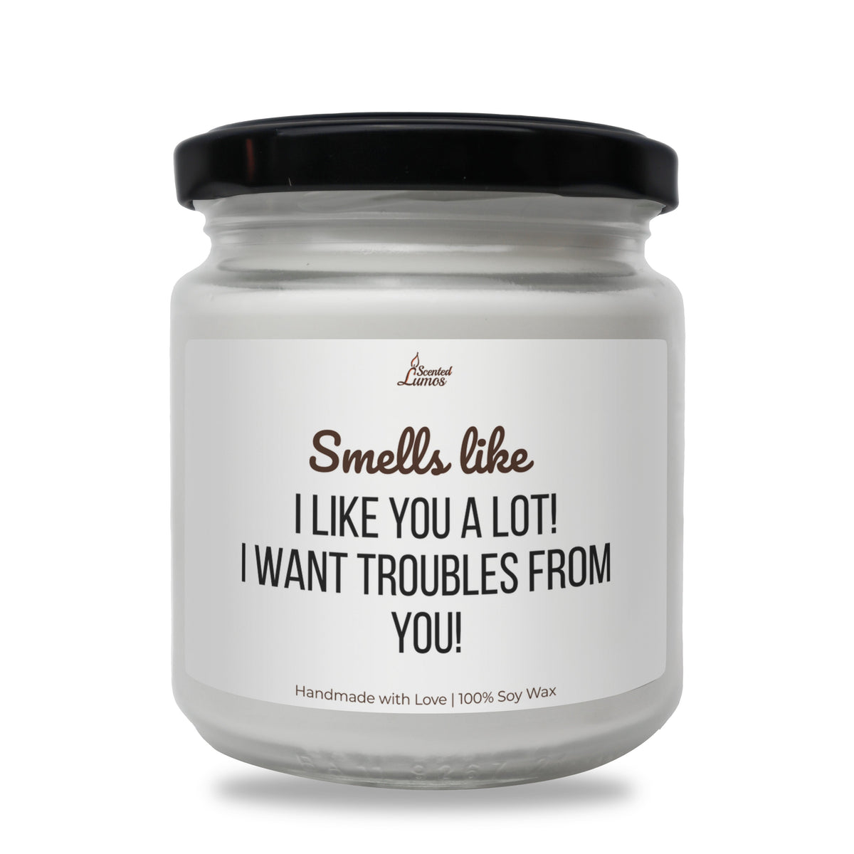 Smells like I like you a lot! I want troubles from you! lumanare parfumata din soia