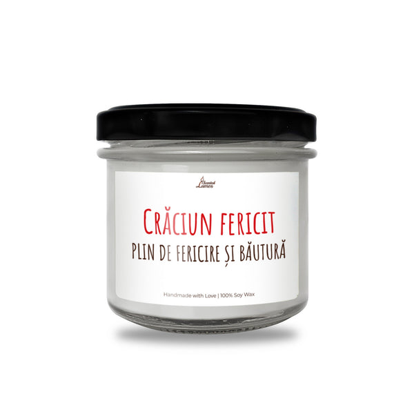 Craciun fericit PLIN DE FERICIRE sI BaUTURa Lumanare parfumata din soia