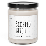 a jar of scorpio bitch candle on a white background