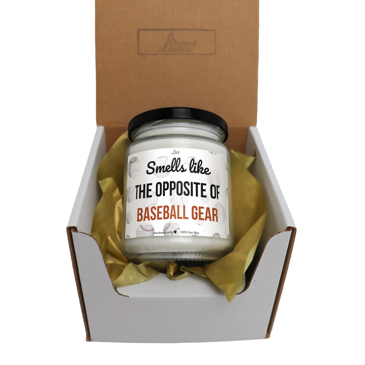 a small jar of baseball gear in a box
