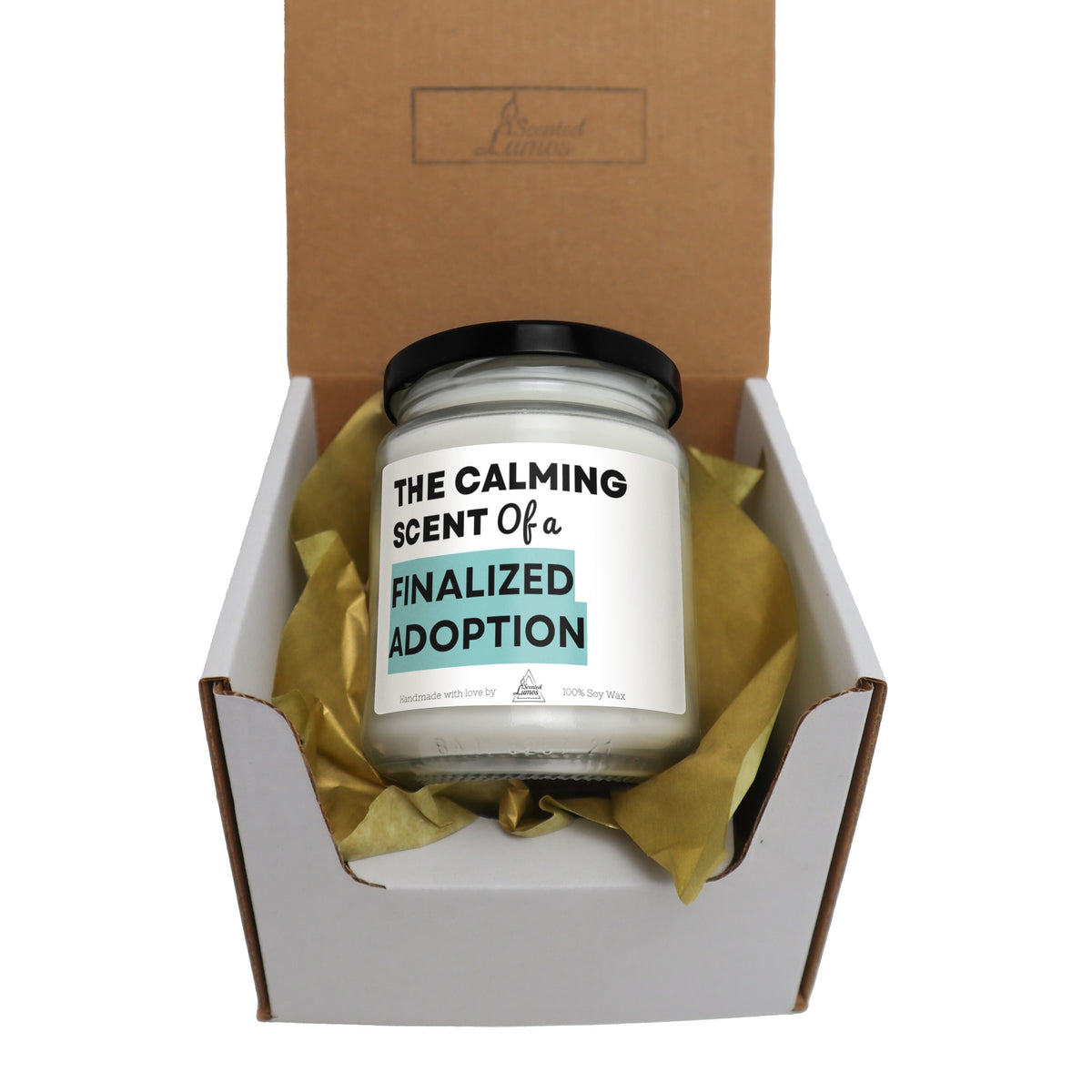 a candle in a box that is open