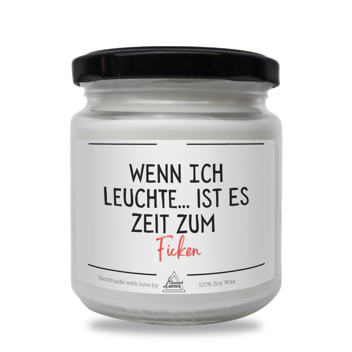 a white jar with a black lid on it