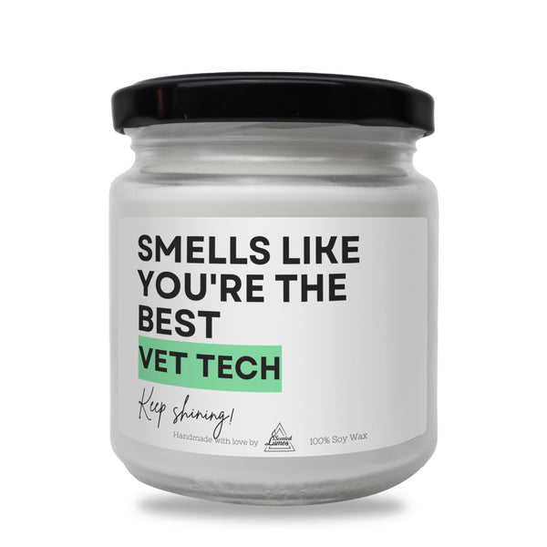 a white jar with a black lid that says smells like you&#39;re the best