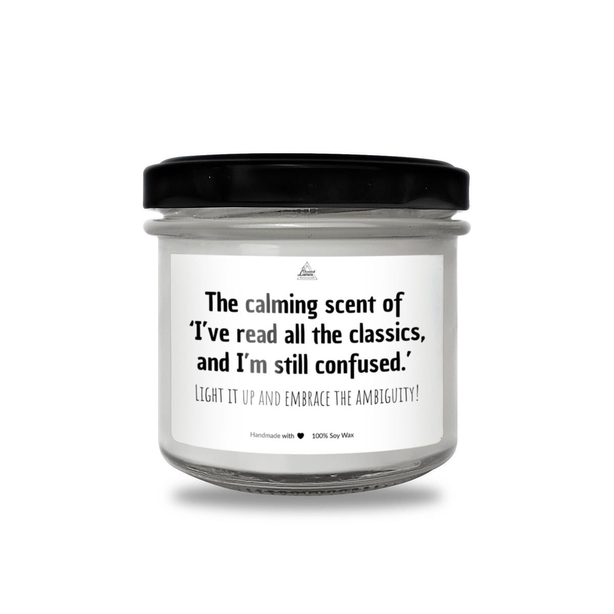 a white jar with a black lid and a quote on it