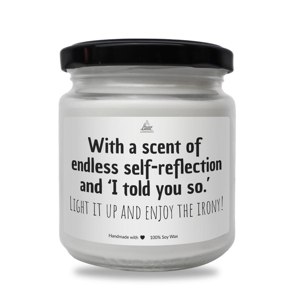 a white jar with a black lid that says, with a scent of endless self
