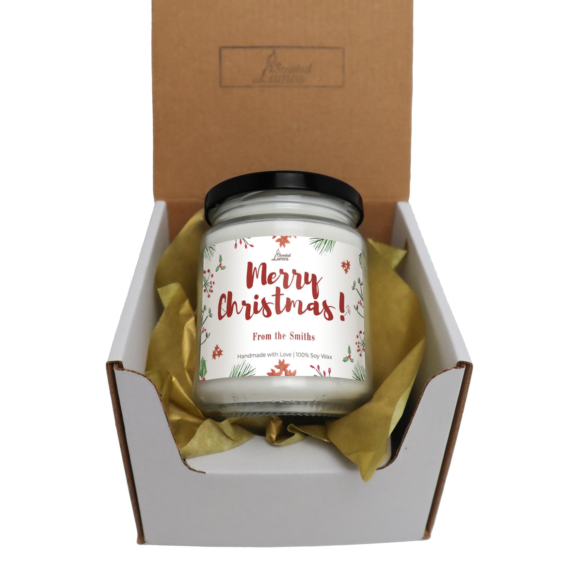a christmas candle in a gift box