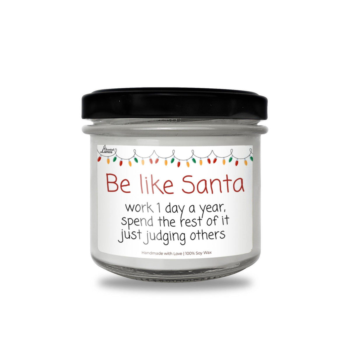 a jar of white candles with a black lid