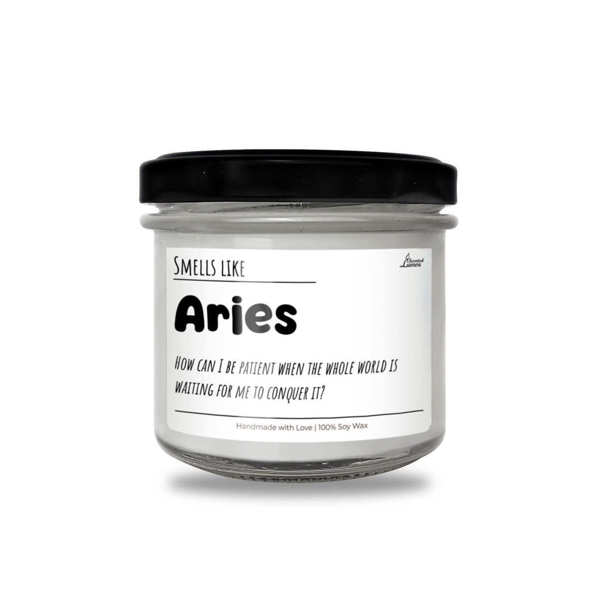 a jar of white candles with a black lid