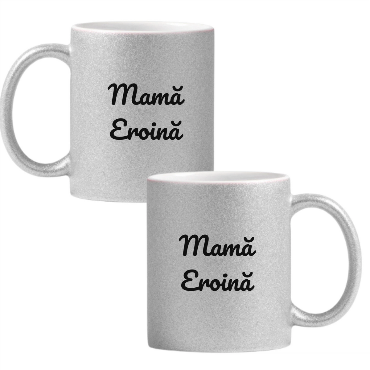 Mamă Eroină Cană cu Glitter 350ml - Gri
