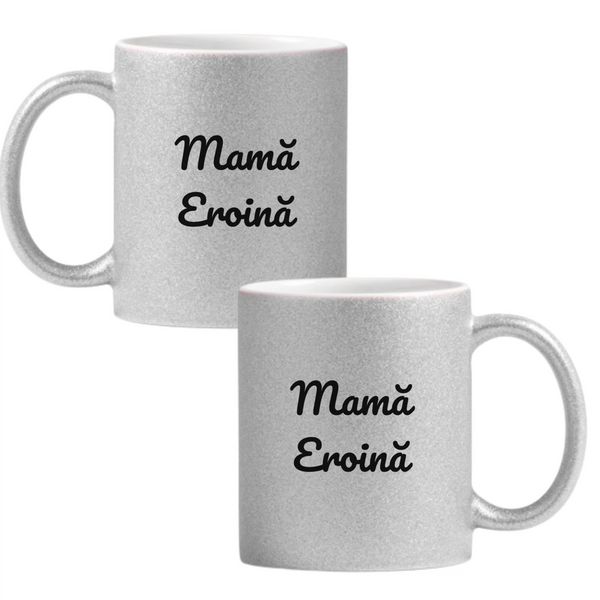 Mamă Eroină Cană cu Glitter 350ml - Gri