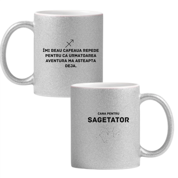 Zodia Săgetător Cană cu Glitter 350ml - Gri