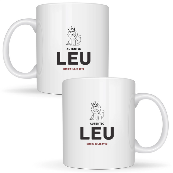 Leu autentic (personalizată) - Cană albă (ambele parti)