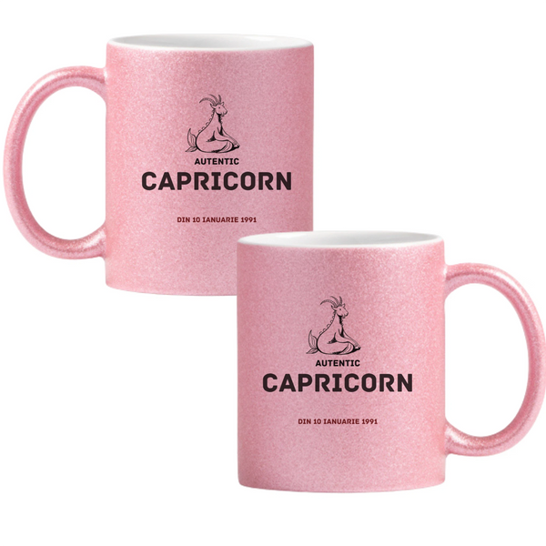 Capricorn autentic (personalizată) Cană cu Glitter 350ml - Roz