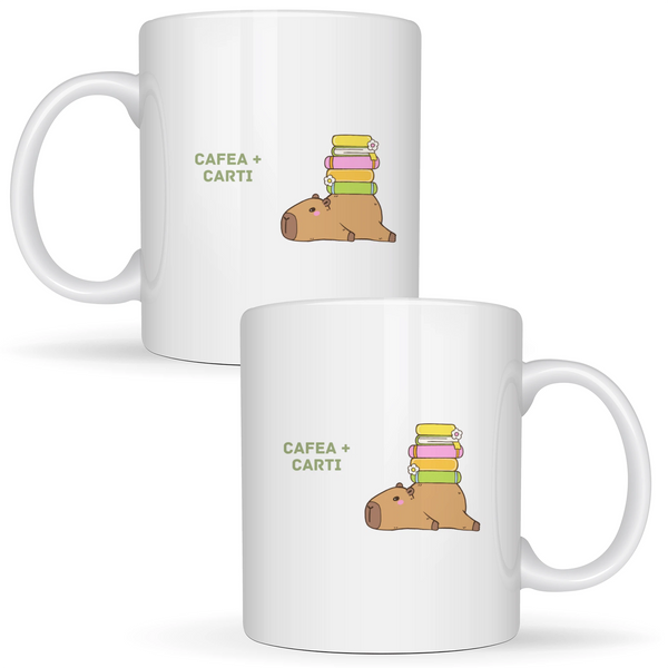 Cafea + Cărți - Cană albă (ambele părți)