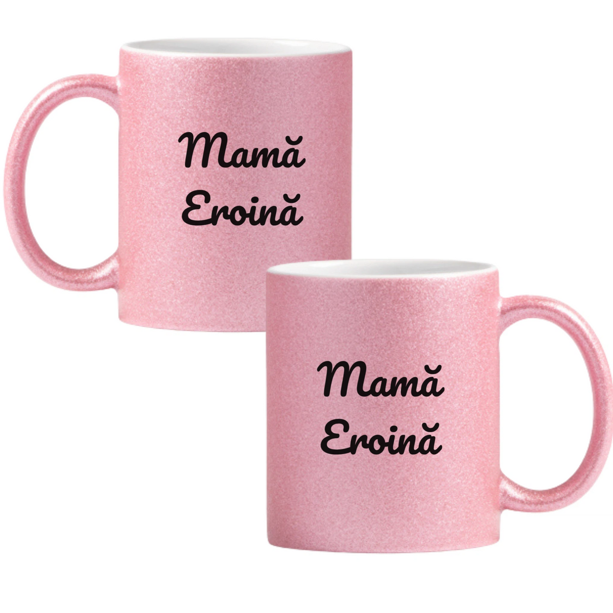 Mamă Eroină Cană cu Glitter 350ml - Roz