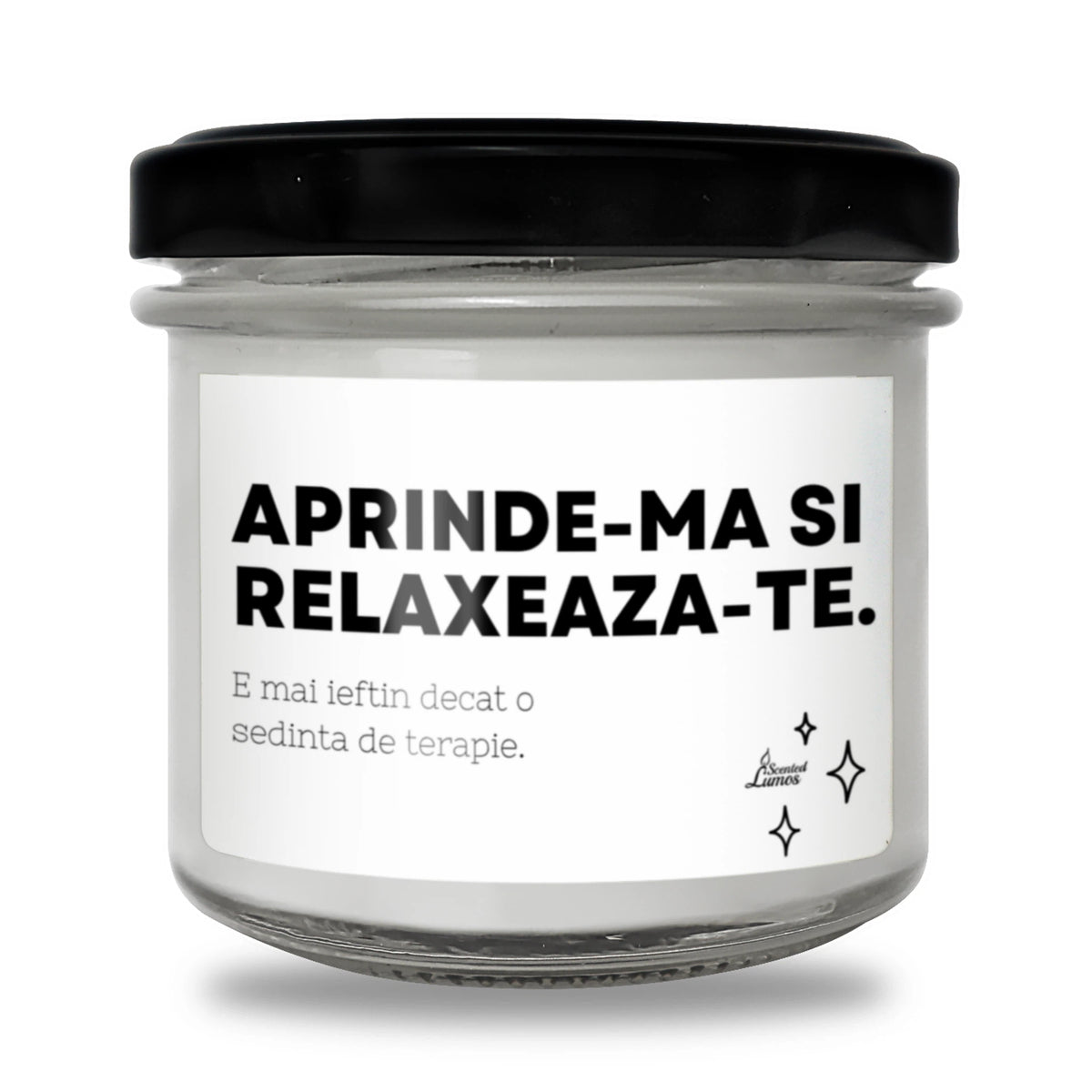 Aprinde-mă și relaxează-te. E mai ieftin decât o ședință de terapie. Lumânare parfumată din soia