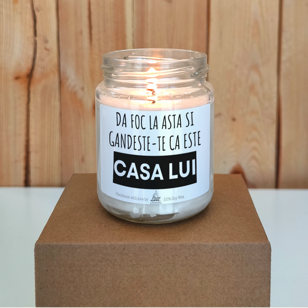 Dă foc la asta și gândește-te că este casa lui Lumânare parfumată din soia
