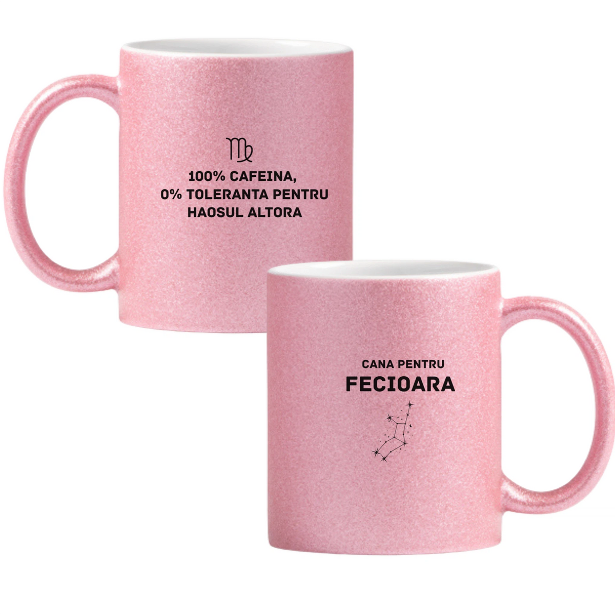 Zodia Fecioară Cană cu Glitter 350ml - Roz