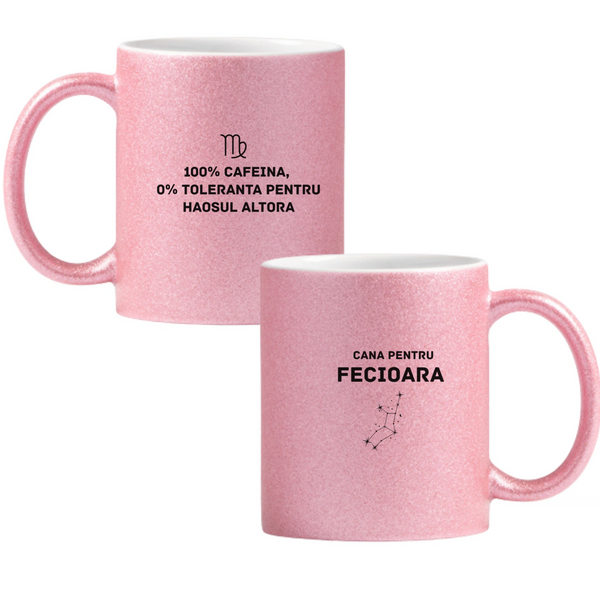 Zodia Fecioară Cană cu Glitter 350ml - Roz