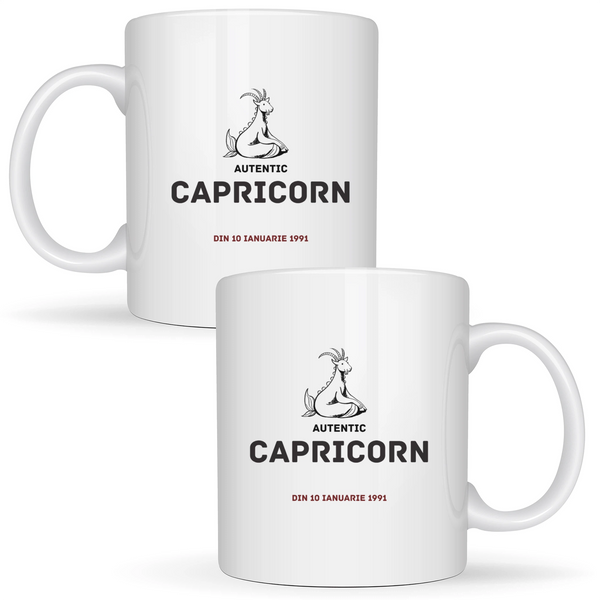 Capricorn autentic (personalizată) - Cană albă (ambele parti)