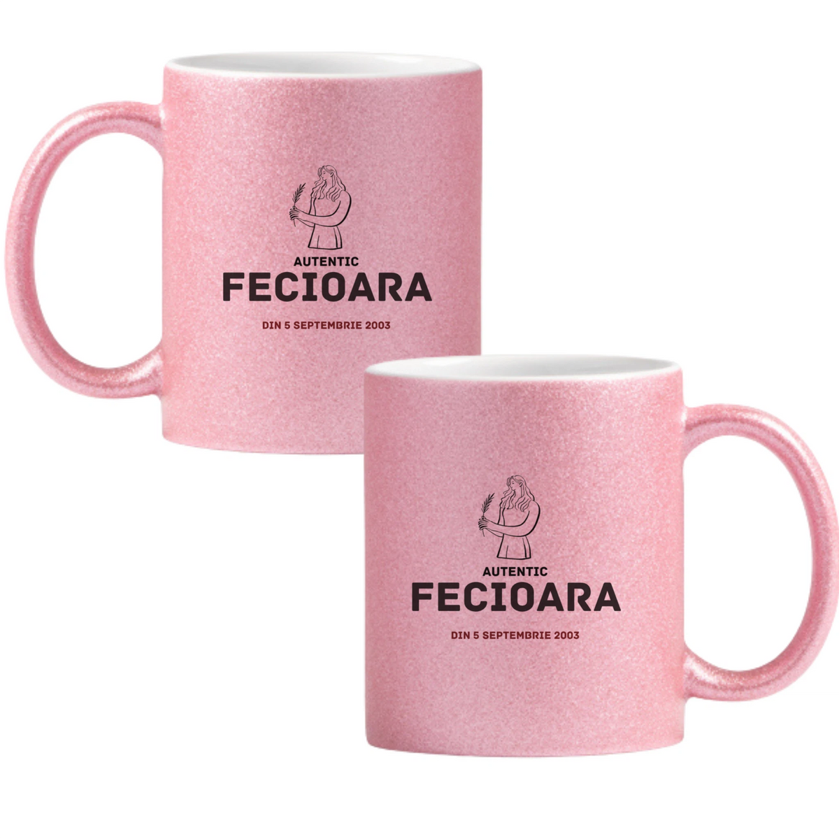 Fecioară autentic (personalizată) Cană cu Glitter 350ml - Roz