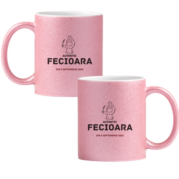 Fecioară autentic (personalizată) Cană cu Glitter 350ml - Roz