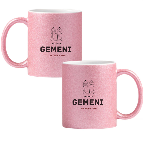 Gemeni autentic (personalizată) Cană cu Glitter 350ml - Roz