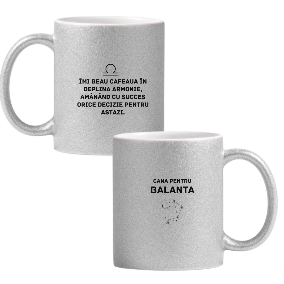 Zodia Balanță Cană cu Glitter 350ml - Gri