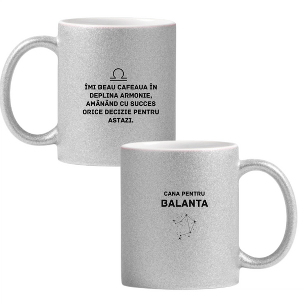Zodia Balanță Cană cu Glitter 350ml - Gri