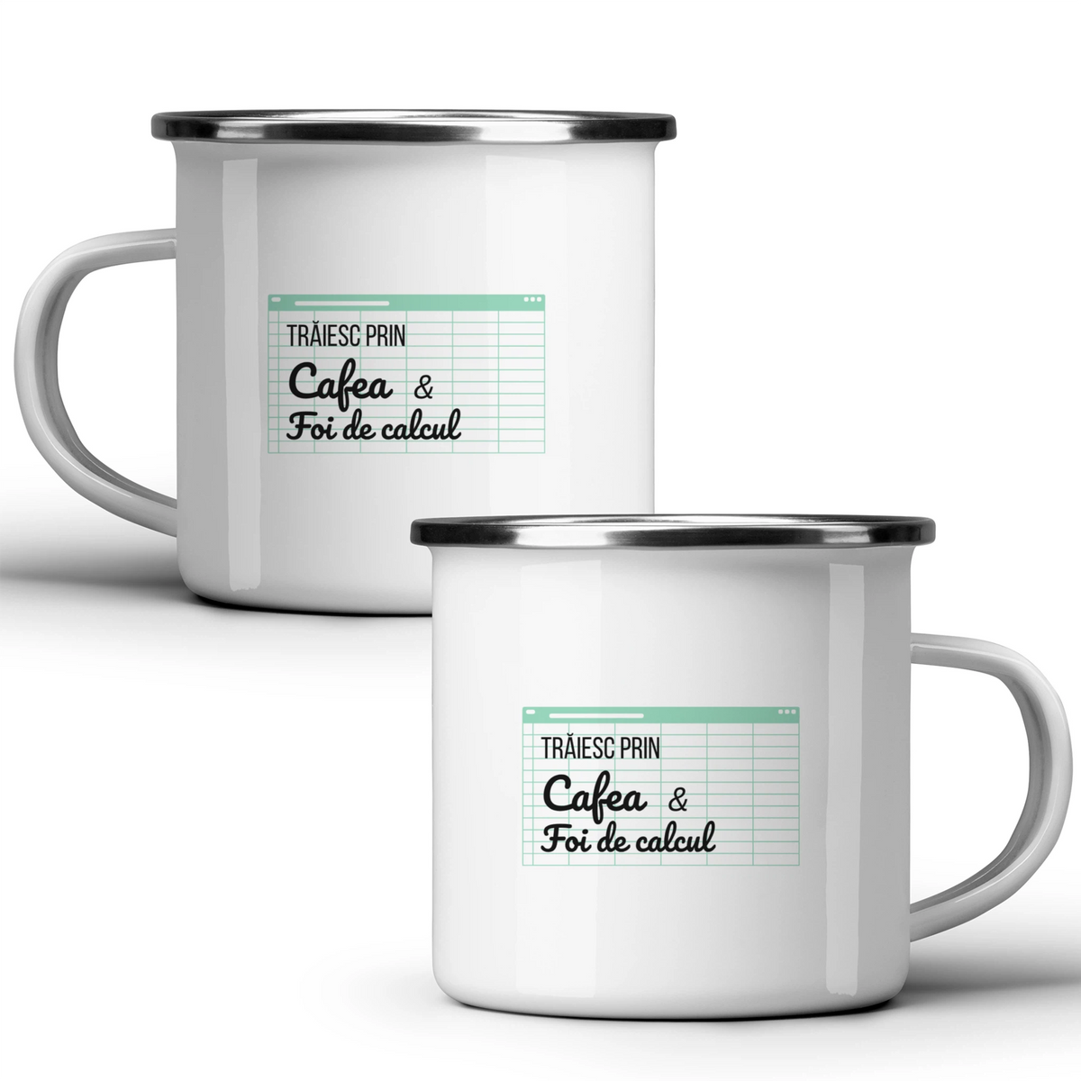 Trăind cu cafea și foi de calcul - Cană albă - cana metalica