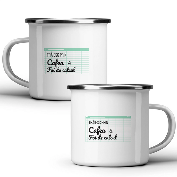 Trăind cu cafea și foi de calcul - Cană albă - cana metalica