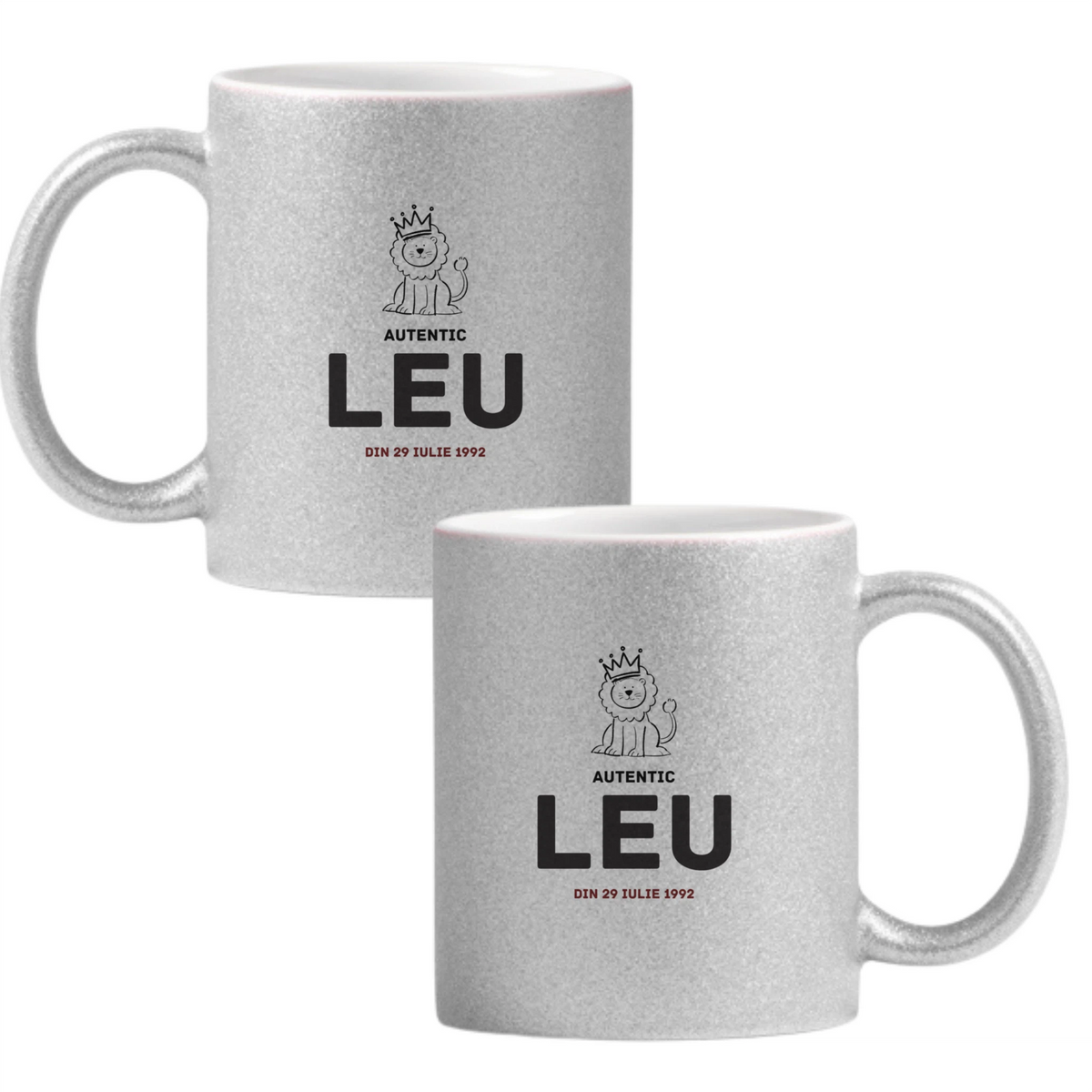 Leu autentic (personalizată) Cană cu Glitter 350ml - Gri