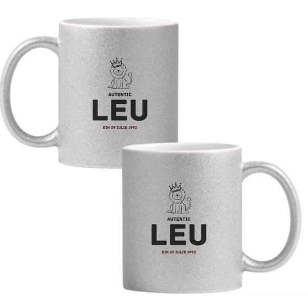 Leu autentic (personalizată) Cană cu Glitter 350ml - Gri