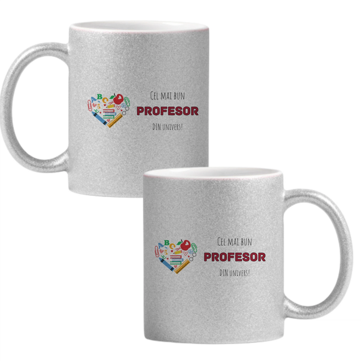 Cel mai bun profesor din univers Cană cu Glitter 350ml - Gri