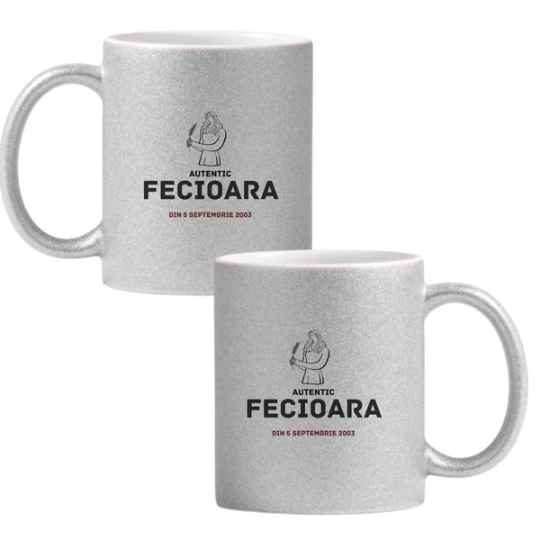Fecioară autentic (personalizată) Cană cu Glitter 350ml - Gri