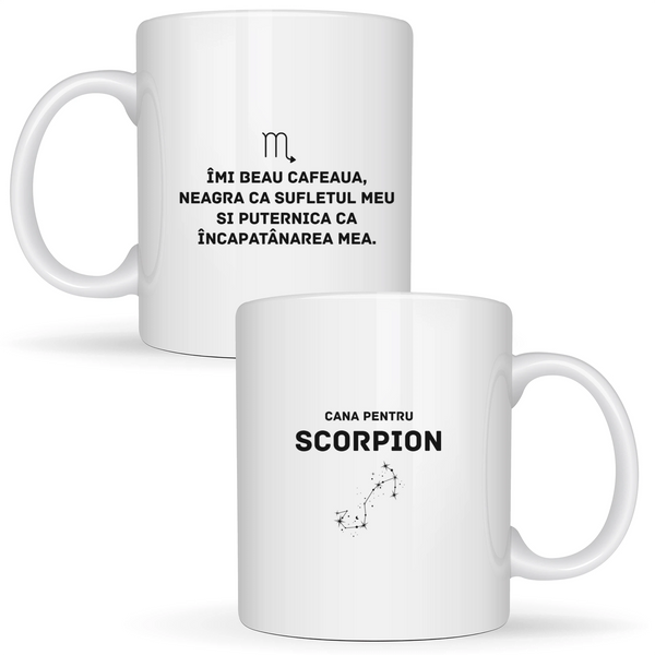 Zodia Scorpion - Cană albă (ambele parti)