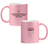 Zodia Pești Cană cu Glitter 350ml - Roz
