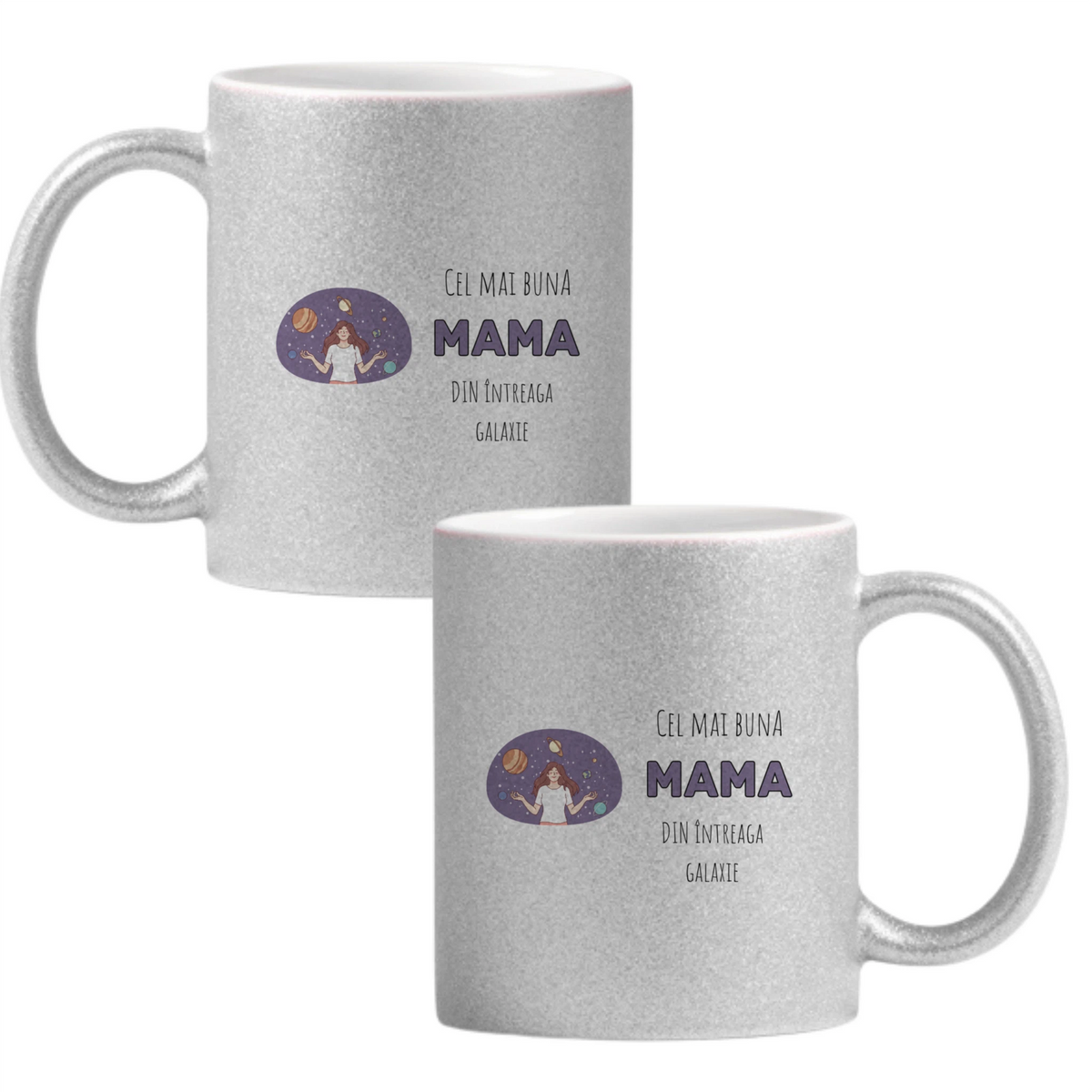 Cea mai bună mamă din galaxie Cană cu Glitter 350ml - Gri
