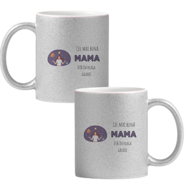 Cea mai bună mamă din galaxie Cană cu Glitter 350ml - Gri
