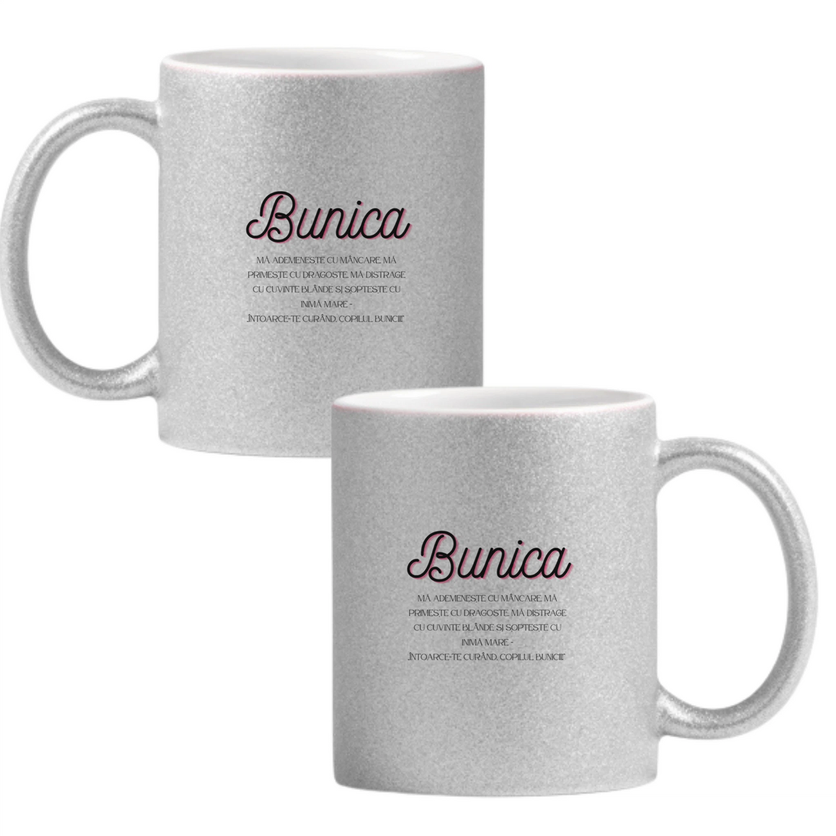Bunica mă tentează cu mâncare Cană cu Glitter 350ml - Gri