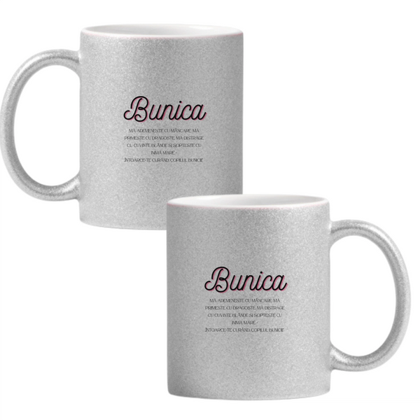 Bunica mă tentează cu mâncare Cană cu Glitter 350ml - Gri