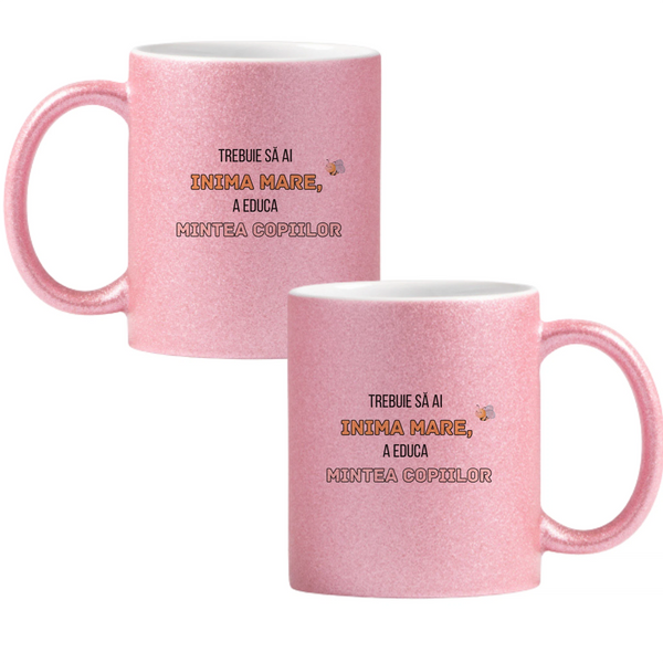 O inimă mare pentru mințile copiilor Cană cu Glitter 350ml - Roz