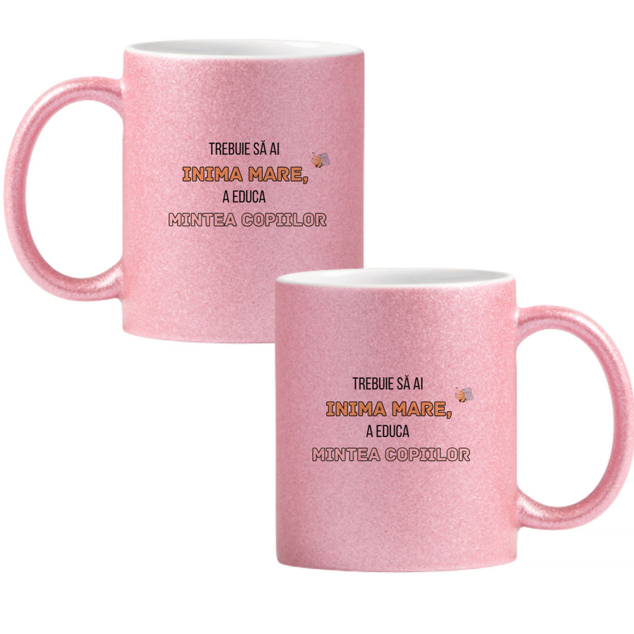 O inimă mare pentru mințile copiilor Cană cu Glitter 350ml - Roz