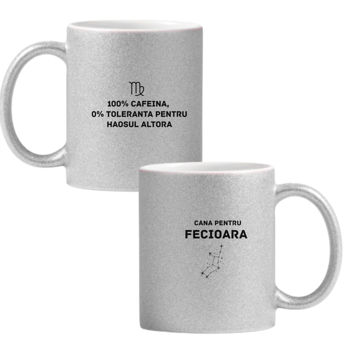 Zodia Fecioară Cană cu Glitter 350ml - Gri