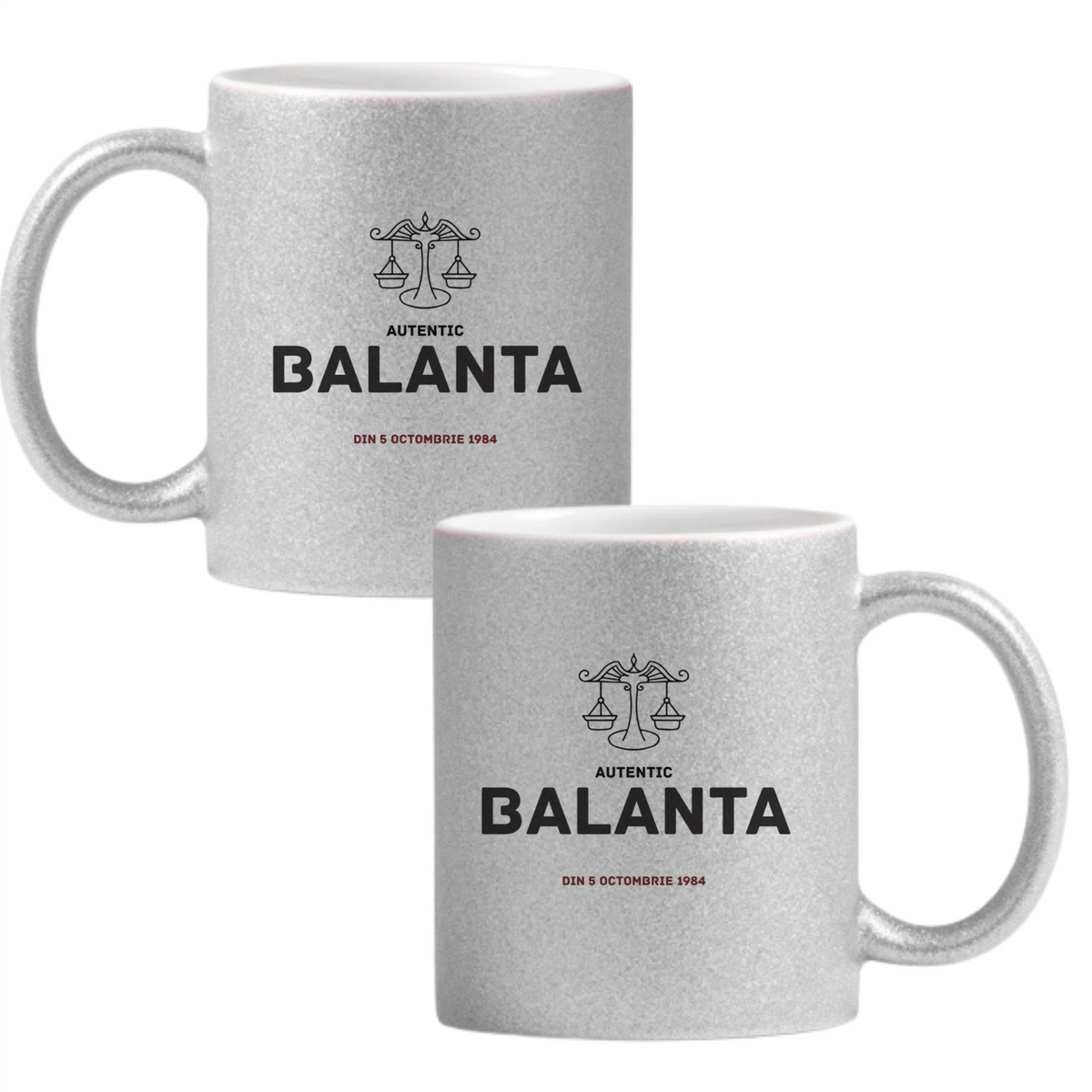 Balanță autentic (personalizată) Cană cu Glitter 350ml - Gri