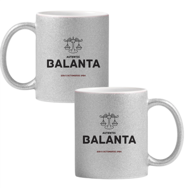 Balanță autentic (personalizată) Cană cu Glitter 350ml - Gri