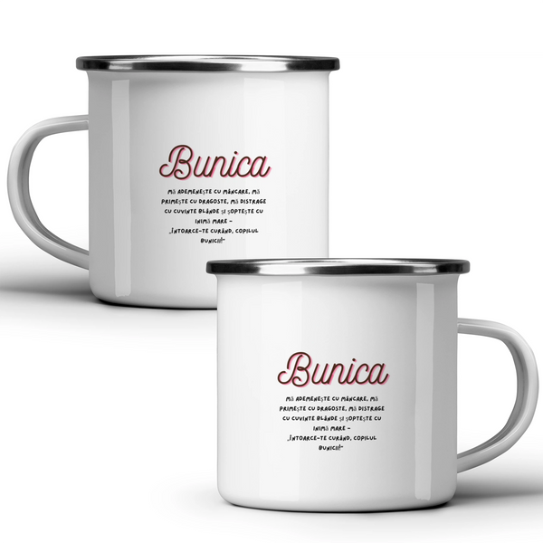 Bunica mă tentează cu mâncare - Cană albă - cana metalica