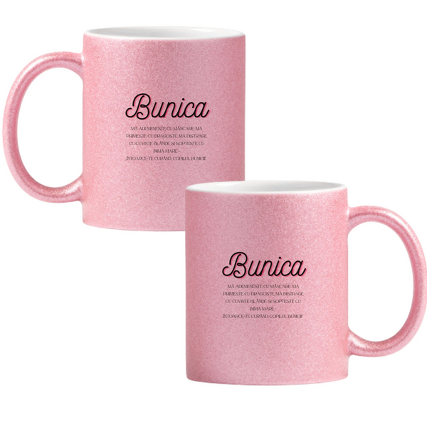 Bunica mă tentează cu mâncare Cană cu Glitter 350ml - Roz